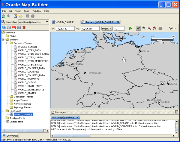 Visualisierung Oracle Maps Oracle MapViewer benötigt den Oracle Application Server Containers for J2EE (OC4J) Metadaten der Map (themes, symbols, styles)