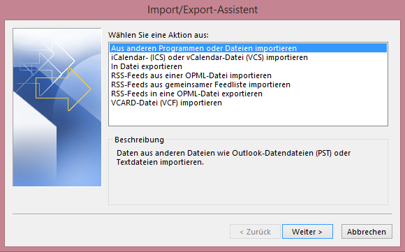 3.4.3.2 Kontakte importieren Öffnen Sie nun Ihr Outlook und klicken Sie oben links auf Datei, anschließend auf Öffnen und exportieren und danach auf Importieren / Exportieren. Abb.