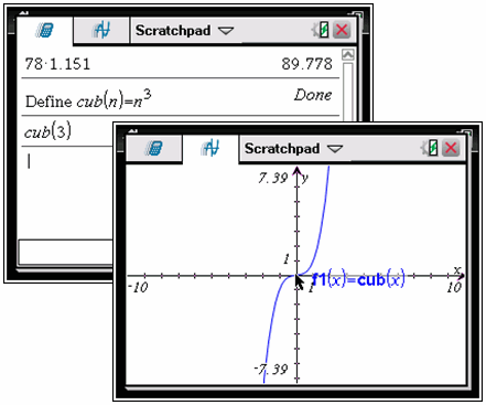 Drücken Sie b, um das Menü Scratchpad Berechnen bzw. Scratchpad Graph aufzurufen. Diese Menüs enthalten eine Teilmenge der Menüfunktionen der Applikationen Calculator und Graphs von TI-Nspire.