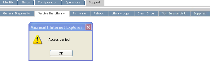 Abbildung 55 Support: Seite Service the Library Bestimmung und Aktualisierung von Firmware Verwenden Sie Support: Seite Firmware, um die aktuelle Version der Firmware des Geräts und des Laufwerks