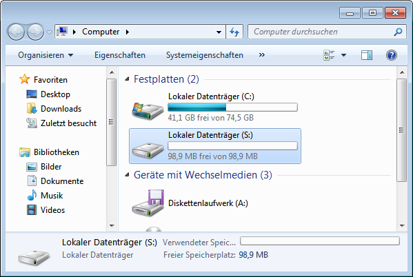 4.3 Im Dateimanager wird nun ein neuer Lokaler Datenträger angezeigt. Alle Dateien darin werden im zuvor erstellten Volumen verschlüsselt abgespeichert. 4.