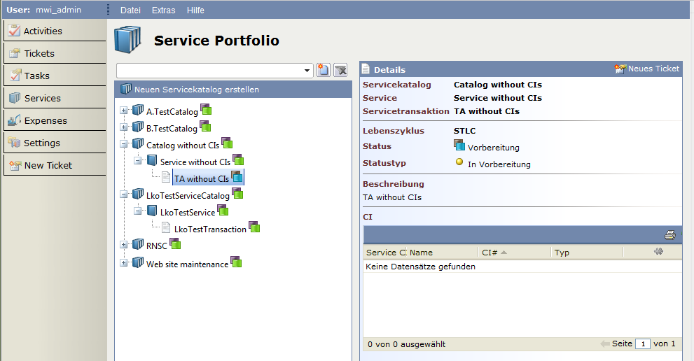 4 Das Service Portfolio Das eigentliche Service Portfolio findet sich in der Seitenleiste über die Schaltfläche Services. Abbildung 4.1: Das Service Portfolio 4.