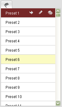 31 Abb. 4-22 Aufrufen eines Preset Hinweis: Die nachstehend aufgeführten Presets sind mit speziellen Befehlen vorgegeben und können nur aufgerufen, nicht jedoch konfiguriert werden.