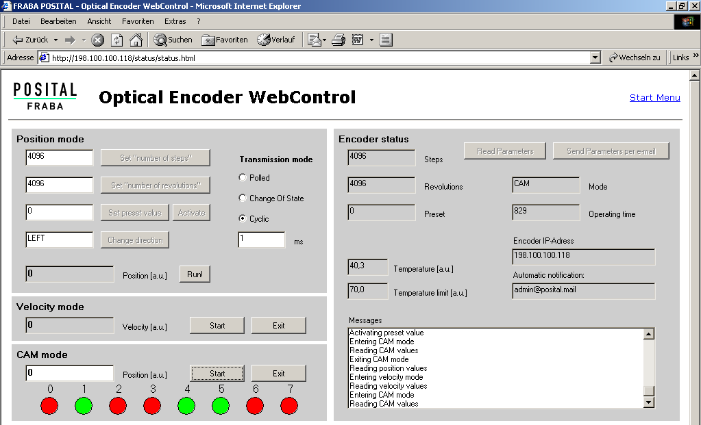 Programmierbare Parameter Der Encoder verfügt über drei Betriebsmodi: den Positionsmodus, den Geschwindigkeitsmodus und den Nockenmodus.