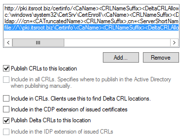 Einlagerung CDP Info in Zertifikate Passende Konfiguration der Issuing CA Config wo: File lokal auf CA AD DS ldap:// http:// CA: Neu generierte Sperrlisten hier