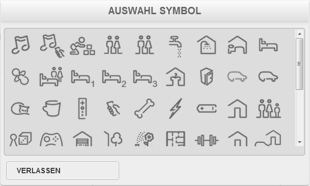 SYMBOL Hier kann der Räumlichkeit ein Symbol zugeordnet werden: Zur Auswahl einfach auf das gewünschte Symbol klicken.