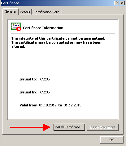 Öffnen Sie Windows-Explorer und doppelklicken Sie auf das gespeicherte Zertifikat.