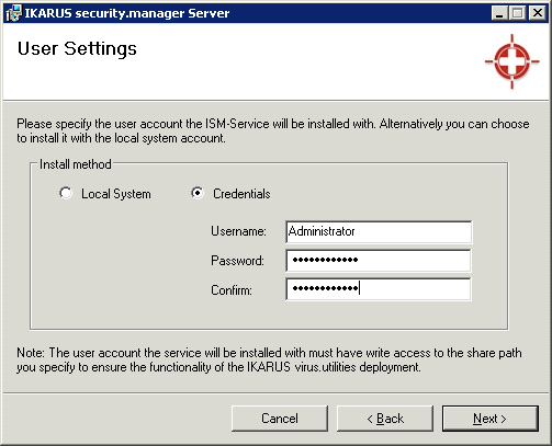 4.1.6 Benutzereinstellungen Der IKARUS security.manager-server wird als Dienst installiert.