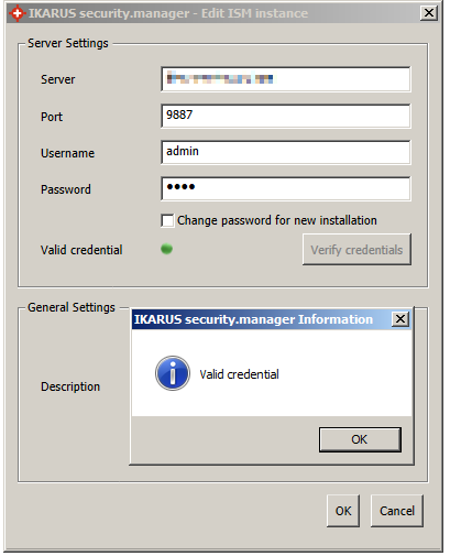 Sie müssen in beide Passwort-Felder denselben Wert eingeben. Durch Klick auf Passwort setzen wird überprüft, ob die Passwortänderung möglich ist. Wenn ja, wird das Passwort der IKARUS security.
