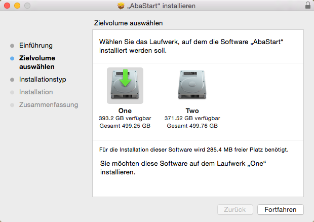 Installation unter Mac OS X 3 Installation unter Mac OS X Nachdem Sie die Datei AbaStart.pkg heruntergeladen haben, gehen Sie wie folgt vor: Arbeitsablauf 1.