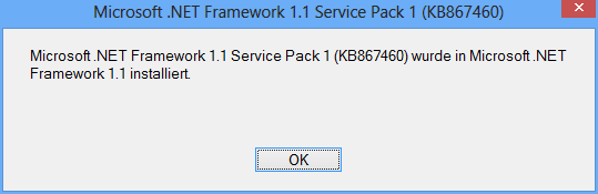 Es wird die Installation des Microsoft.Net Framework 1.1 Servicepack 1 aufgerufen.