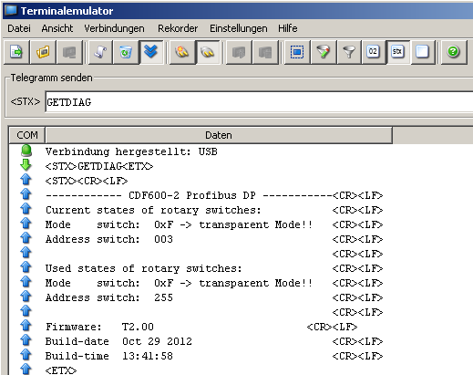 10.4 Schalterstellung mit GETDIAG via SOPAS-Terminal auslesen Die Stellungen der drei Drehcodierschalter des CDF600-21xx können unter bestimmten Bedingungen mit dem Kommando GETDIAG ausgelesen werden.
