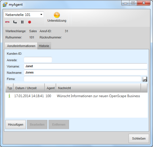 Der Contact Center- Client myagent stellt alle Contact Center- Funktionen in einer einzigen Desktop- Ansicht zur Verfügung.