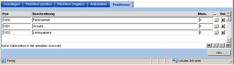 Abb. 1.5.3 Für unser Beispiel haben wir die Gießkanne ausgewählt. Im Folgenden legen Sie den Prüfungsablauf für den WE fest. Dazu wechseln Sie bitte auf den Karteikartenreiter Positionen (Abb. 1.5.4).