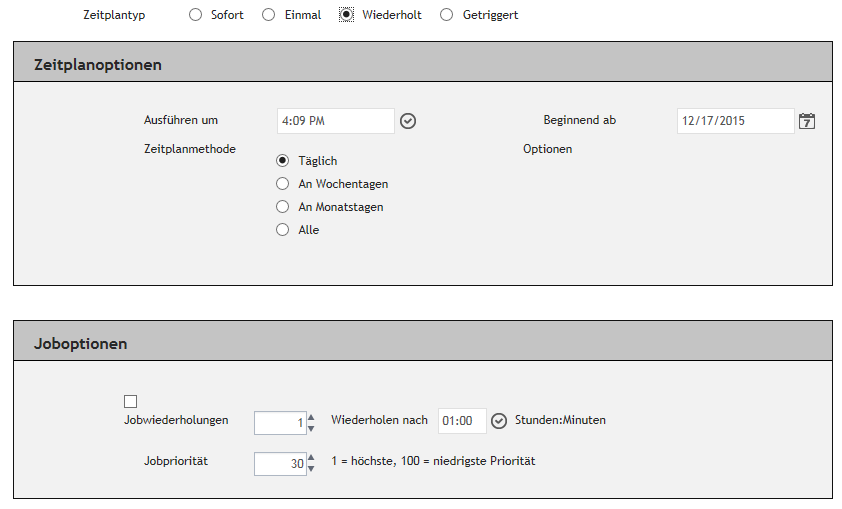 7 Wählen Sie in der Liste Erweiterte Optionen einen vorhandenen erweiterten Sicherungsoptionssatz aus, oder klicken Sie auf Neu erstellen, und konfigurieren Sie die gewünschten Optionen.