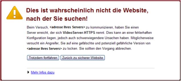 Browser zeigen beim Aufruf dieser Adresse deutliche Warnhinweise.