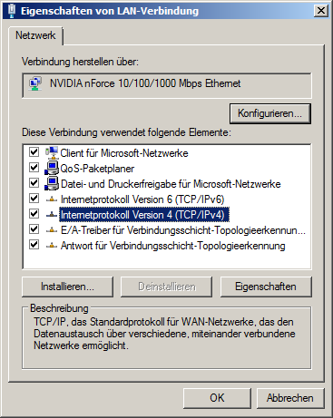 Im Netzwerk- und Freigabecenter öffnen Sie das Fenster Status der LAN- Verbindung entweder durch Linksklick auf oder auf.