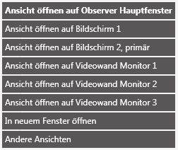 Das über die rechte Maustaste erreichbare Kontextmenü ermöglicht es, bei Anwahl eines Objektes im Navigationsbaum festzulegen, auf welchem Monitor dieses Objekt geöffnet werden soll: Im