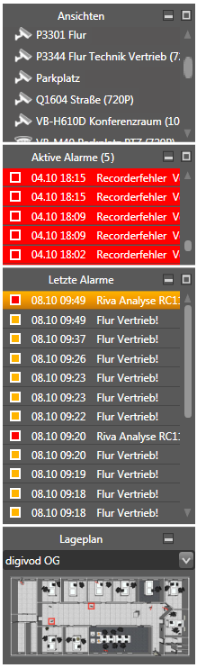 4.6 Verwendung von Lageplänen Ein Lageplan ist üblicherweise ein Grundriss eines Gebäudes oder eines Geländes, in dem die in diesem Gebäude / Gelände installierten Kameras eingezeichnet sind.