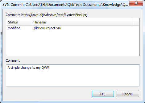 Versionskontrolle - Verwendung Bearbeitung einer QV Applikation Auschecken der Applikation XML-Dateien des ausgewählten Projekts (QVW) werden lokal OHNE Daten