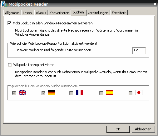 3.4. Nachschlagen aus Windows-Anwendungen Mit der Mobi Lookup-Funktion macht es die Mobipocket Reader-Software möglich, auf dem PC mit Hilfe eines Shortcuts aus Windows-Anwendungen heraus in den
