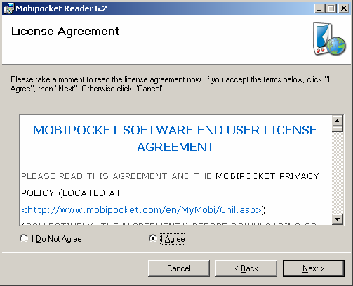 3. Download und Installation der Mobipocket Reader-Software - Laden Sie die Installationsdatei für die Mobipocket Reader-Software mobireadersetup.msi unter folgendem Link herunter: http://www.pons.