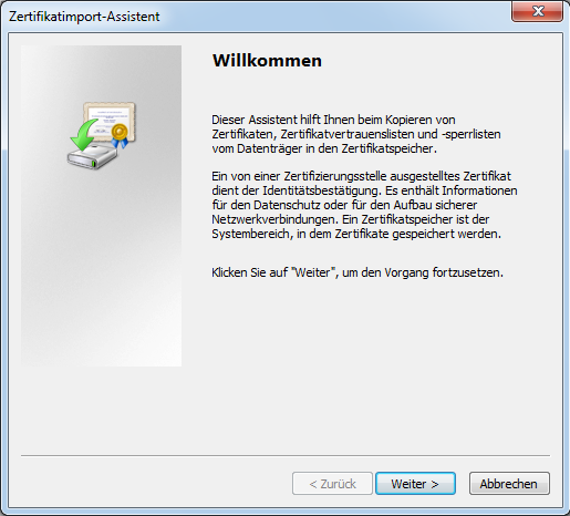 16 Netzwerkeinstellungen [Netzwerk] 5. Unter Zertifikatimport-Assistent Weiter anklicken.