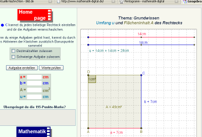 Seite 23 Internetseiten Flächenbestimmung unterschiedlicher geometrischer Flächen http://www.matlet.ch/applets/superfici_de.htm Internetseite zum : Flächenbestimmung eines Rechtecks http://www.