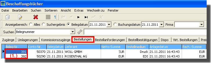 4.3. Abschluss der Bestellung Klicken Sie jetzt auf den Schalter Bestellung (11.). Die Bestellungen werden jetzt je nach Bestellmedium ausgedruckt oder elektronisch an den Lieferanten versendet.