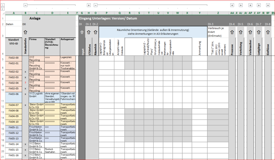 Standard-Prozess & Muster-Dokumente 16247 50001 Standort-Liste/ Firmen-Liste