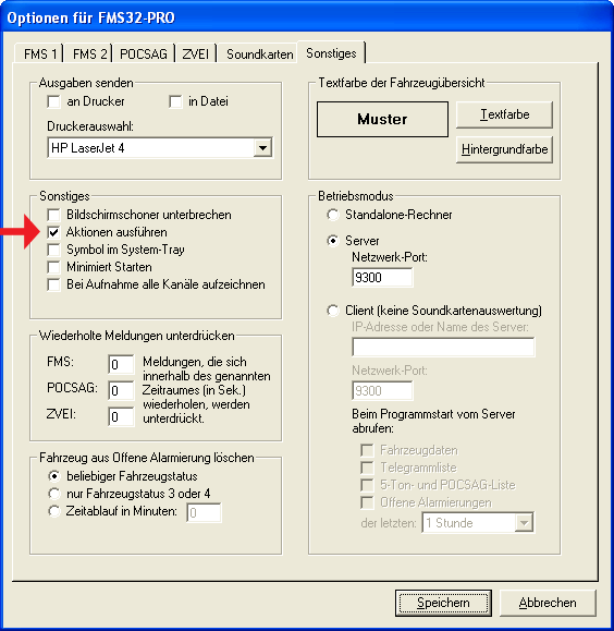 4.5.Konfiguration FMS32 (PRO) a) Optionen Installieren Sie FMS32 laut Anleitung. Achten Sie darauf, dass ein Standarddrucker installiert ist.