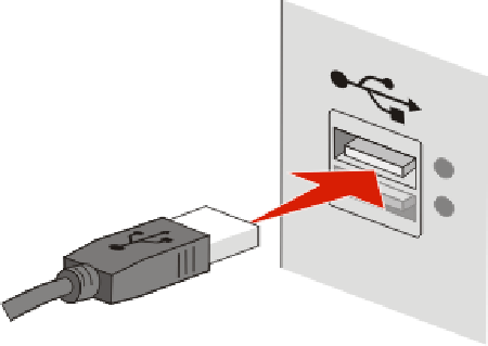 Vergewissern Sie sich, dass das USB-Kabel richtig angeschlossen ist. 1 Schließen Sie den großen rechteckigen Stecker an einem beliebigen Anschluss Ihres Computers an.