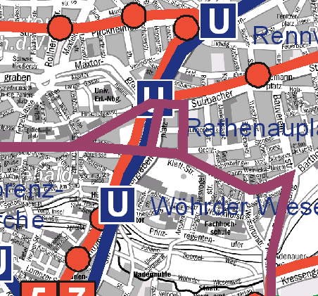 U-Bahn Kfz Rad Zu Fuß 1 Minute 2-3 Minuten 2-3 Minuten 7-8 Minuten (1,5 m/s) Tabelle 90: Reisezeitvergleich Aufseßplatz - Hbf Die Erschließung der Stationen Hummelsteiner Weg (Linie 6),