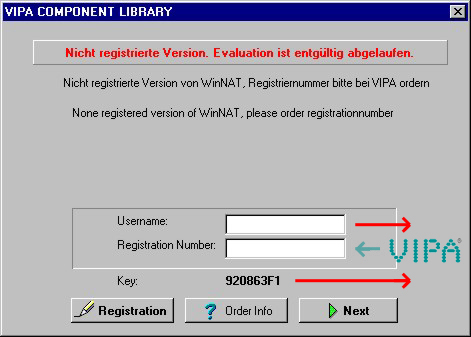 Handbuch VIPA WinNAT-Demo Registrierung und Freischaltung Bei der hier vorliegenden Version von WinNAT handelt es sich um eine 3-Tage-Testversion, die über den VIPA-Support unverzüglich