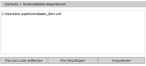 Kontrolldaten importieren 1. Klicken Sie auf File hinzufügen. Es erscheint ein Datei-Öffnen-Dialog. 2. Wählen Sie die gewünschte Datei aus und klicken Sie auf Öffnen.