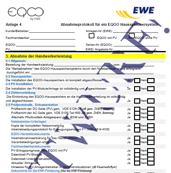 Abnahme / Netz EVU Qualitätsansprüche an EQOO werden durch Abnahmetermin gesichert Abstimmung / Übergabe mit Handwerker,
