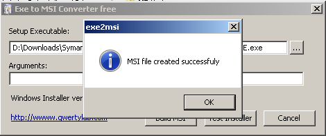 3. Konvertierung exe nach msi: 1. Rufen Sie das Programm "ExetoMsi" auf (Start - Alle Programme) 2. Suchen Sie die zu konvertierende exe Datei auf ihrem Computer 3.