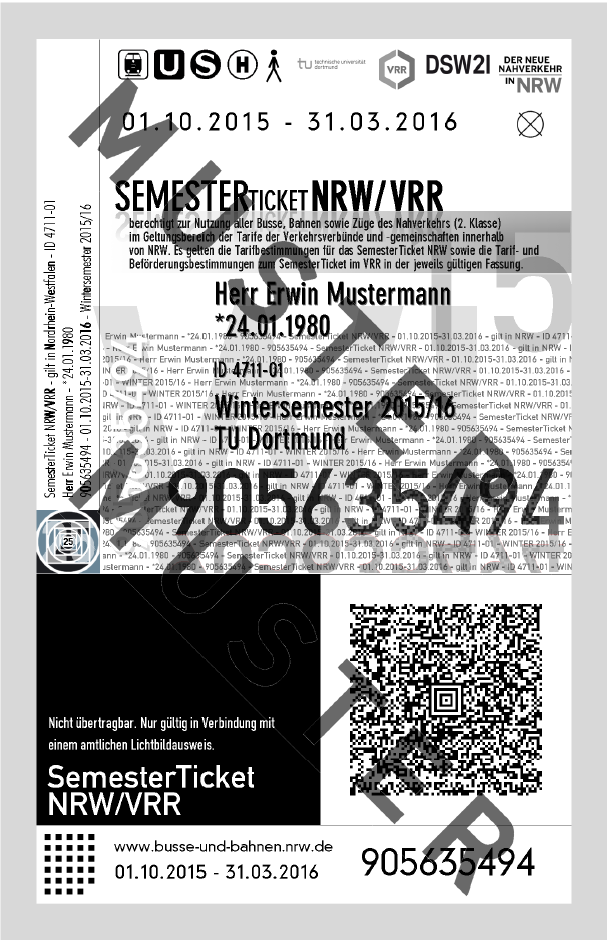 Gewählte Vertriebsvariante OnlineTicket (T2P-Verfahren und DB-Verfahren über OTS), kombiniertes regionales/nrw-ticket Fachhochschule Dortmund