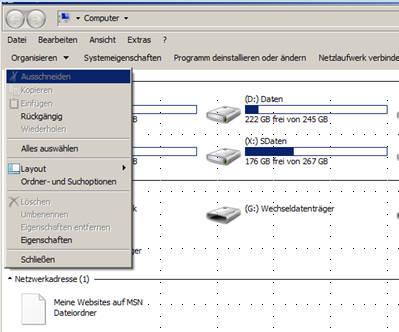 Dateivorschau nutzen Vorgehensweise 2: Vorschaufenster im Explorer dauerhaft einblenden 1. Klick in der Symbolleiste des Explorers auf Eintrag Organisieren 2. Kontextmenü wird angezeigt 3.