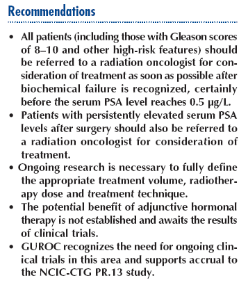 Postoperative Bestrahlung beim Prostatakarzinom PSA (=biochemisches) Rezidiv Konsensus der GUROC,