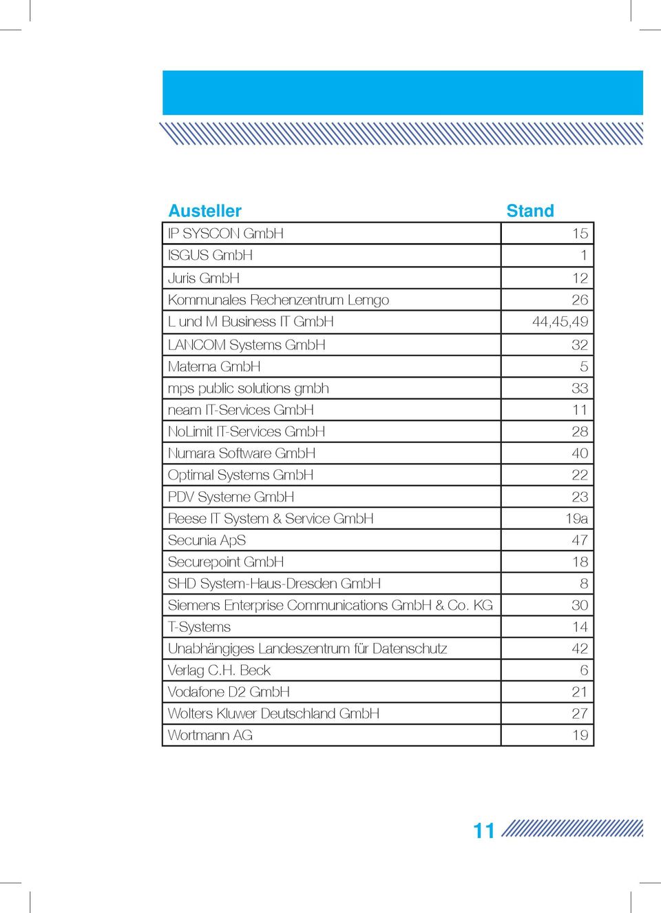 Systeme GmbH 23 Reese IT System & Service GmbH 19a Secunia ApS 47 Securepoint GmbH 18 SHD System-Haus-Dresden GmbH 8 Siemens Enterprise Communications