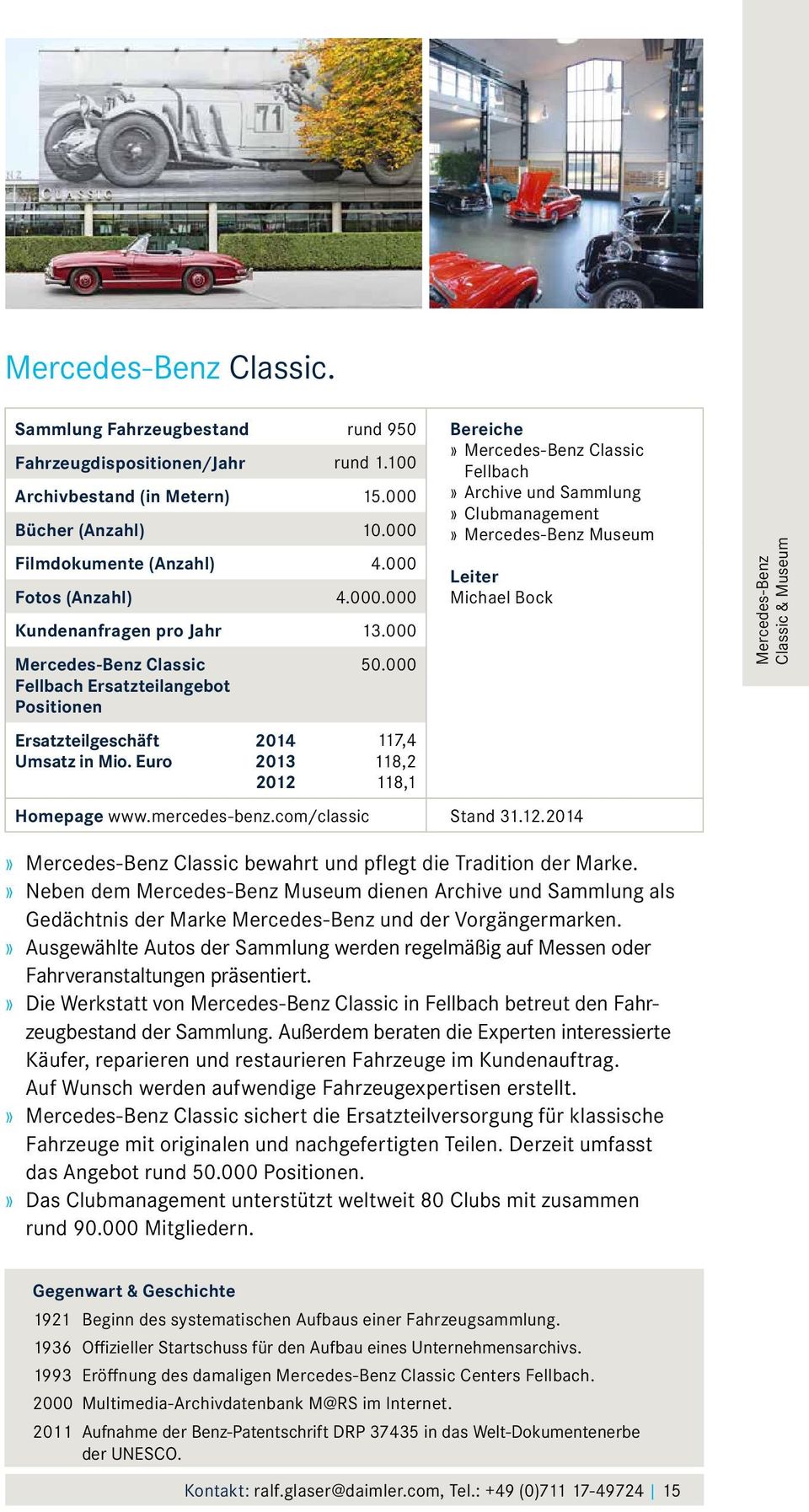 000 Mercedes-Benz Classic Fellbach Ersatzteilangebot Positionen Ersatzteilgeschäft Umsatz in Mio. Euro 2014 2013 2012 