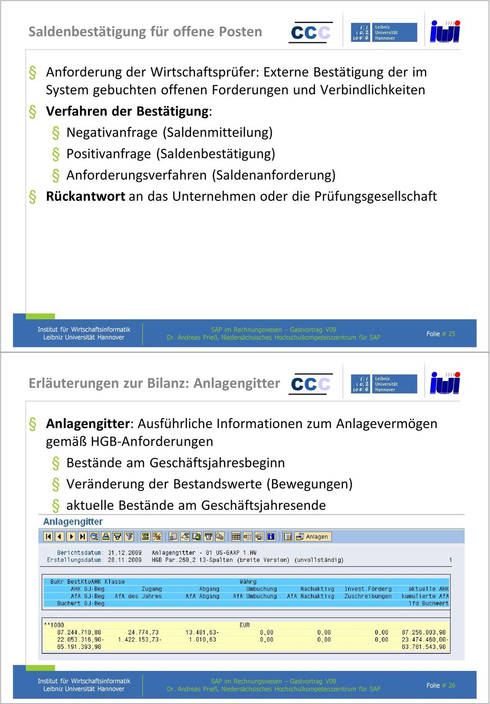 (Saldenanforderung) Rückantwort an das Unternehmen oder die Prüfungsgesellschaft Folie # 25 Erläuterungen zur Bilanz: Anlagengitter Anlagengitter: