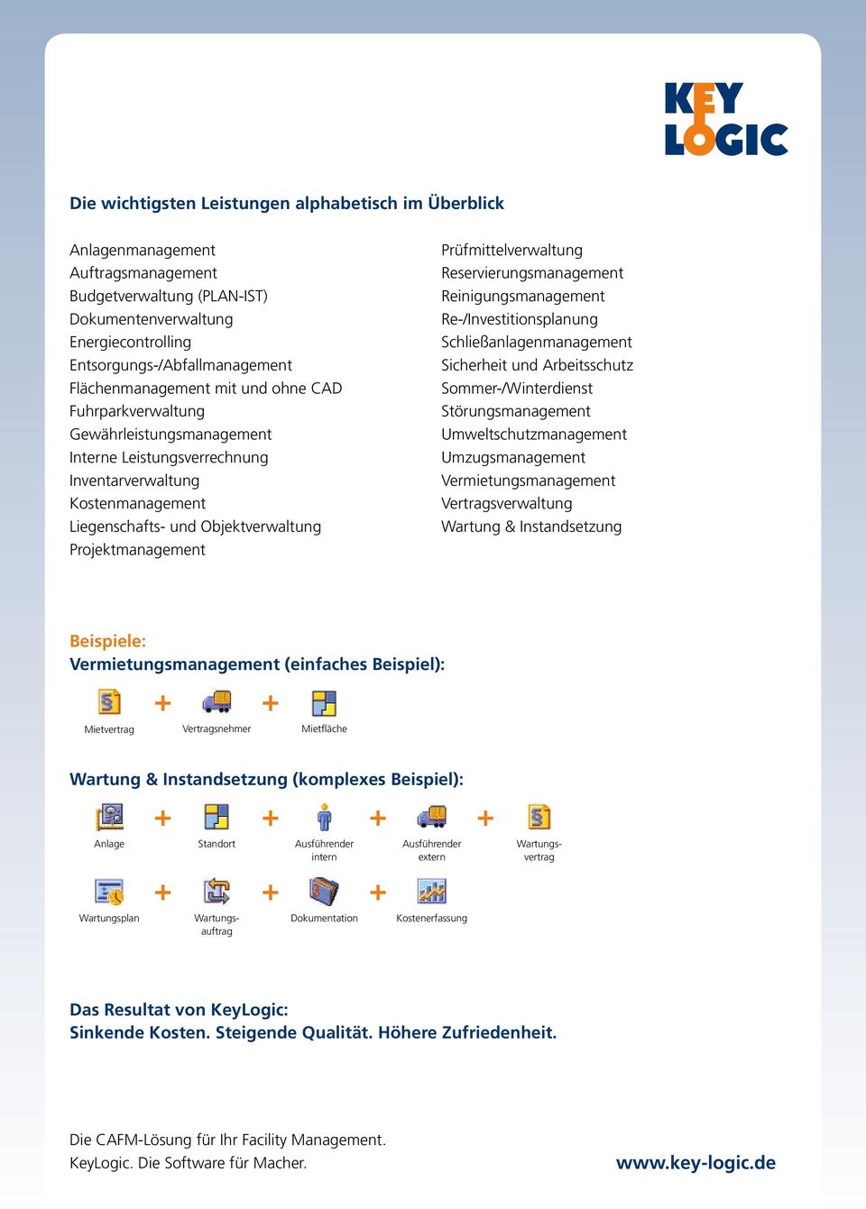 Prüfmittelverwaltung Reservierungsmanagement Reinigungsmanagement Re-/Investitionsplanung Schließanlagenmanagement Sicherheit und Arbeitsschutz Sommer-/Winterdienst Störungsmanagement