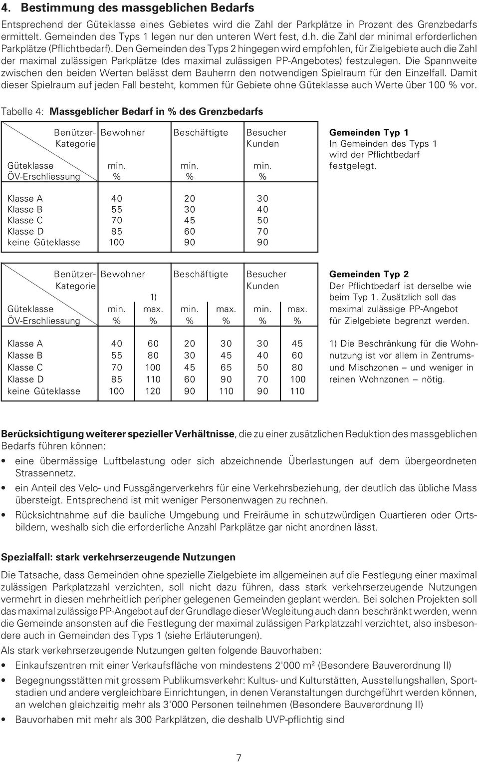Den Gemeinden des Typs 2 hingegen wird empfohlen, für Zielgebiete auch die Zahl der maximal zulässigen Parkplätze (des maximal zulässigen PP-Angebotes) festzulegen.