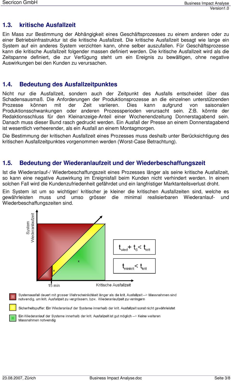 Für Geschäftsprozesse kann die kritische Ausfallzeit folgender massen definiert werden.