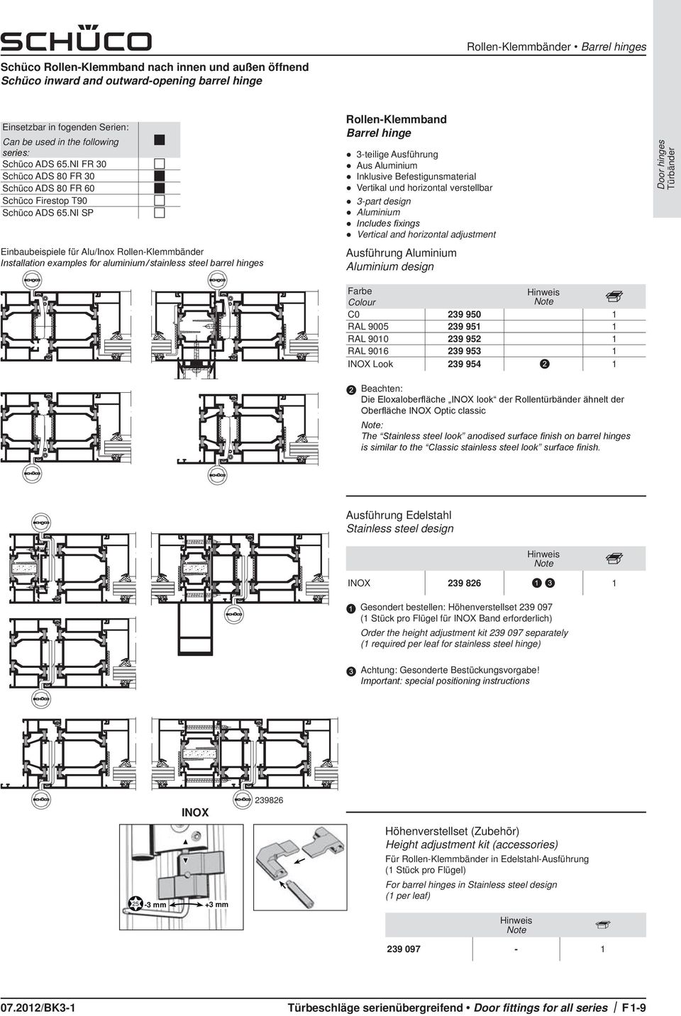 NI SP Einbaubeispiele für Alu/Inox Rollen-Klemmbänder Installation examples for aluminium / stainless steel barrel hinges Rollen-Klemmband Barrel hinge 3-teilige Ausführung Aus Aluminium Inklusive