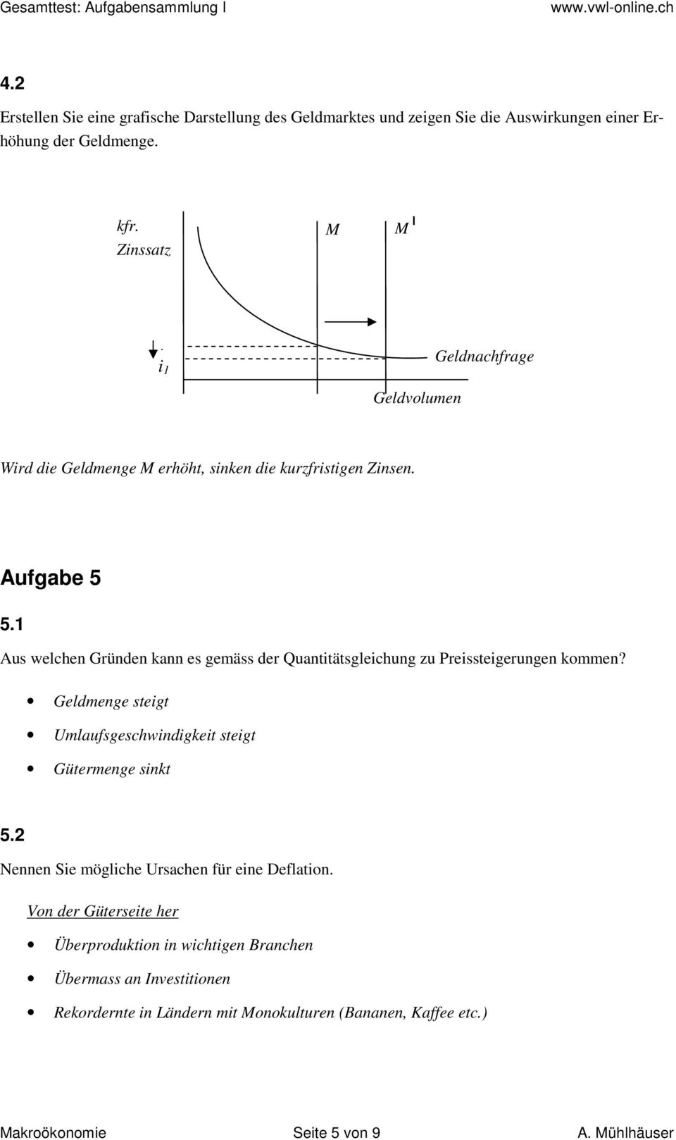 1 Aus welchen Gründen kann es gemäss der Quantitätsgleichung zu Preissteigerungen kommen? Geldmenge steigt Umlaufsgeschwindigkeit steigt Gütermenge sinkt 5.