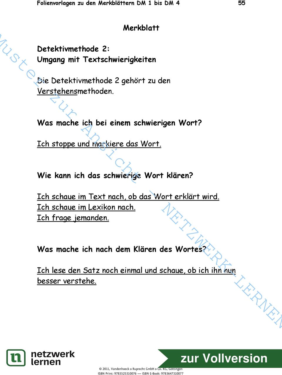 Ich stoppe und markiere das Wort. Wie kann ich das schwierige Wort klären? Ich schaue im Text nach, ob das Wort erklärt wird.