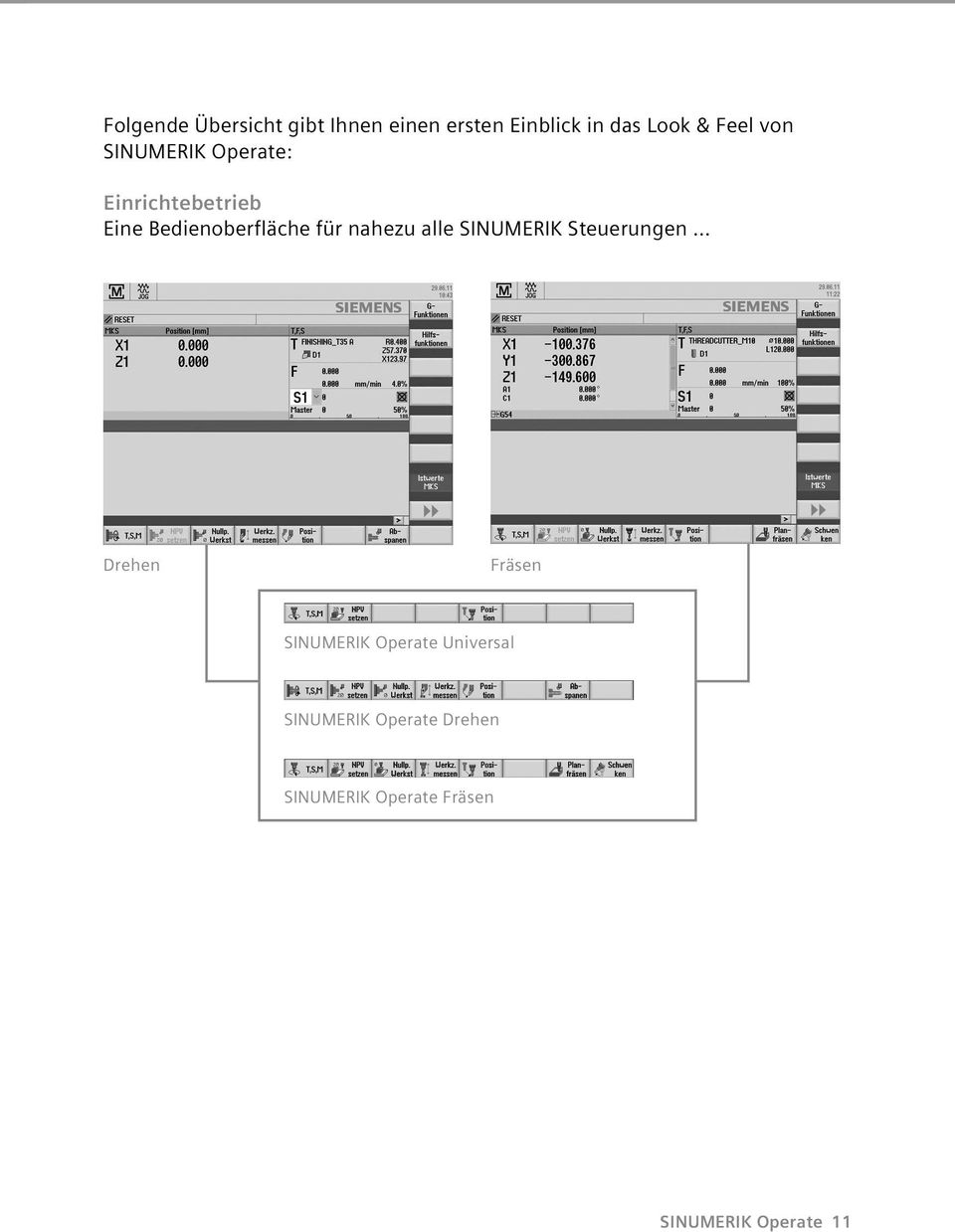 nahezu alle SINUMERIK Steuerungen Drehen Fräsen SINUMERIK Operate